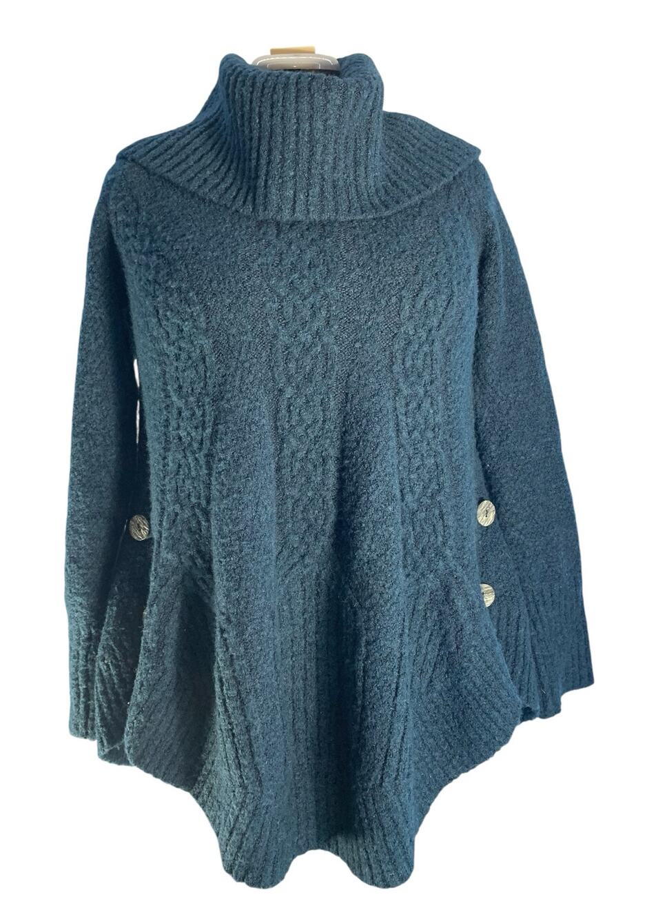 Anthropologie Angel of the North Blue Wool Blend Turtle Neck Sweater Small Boho